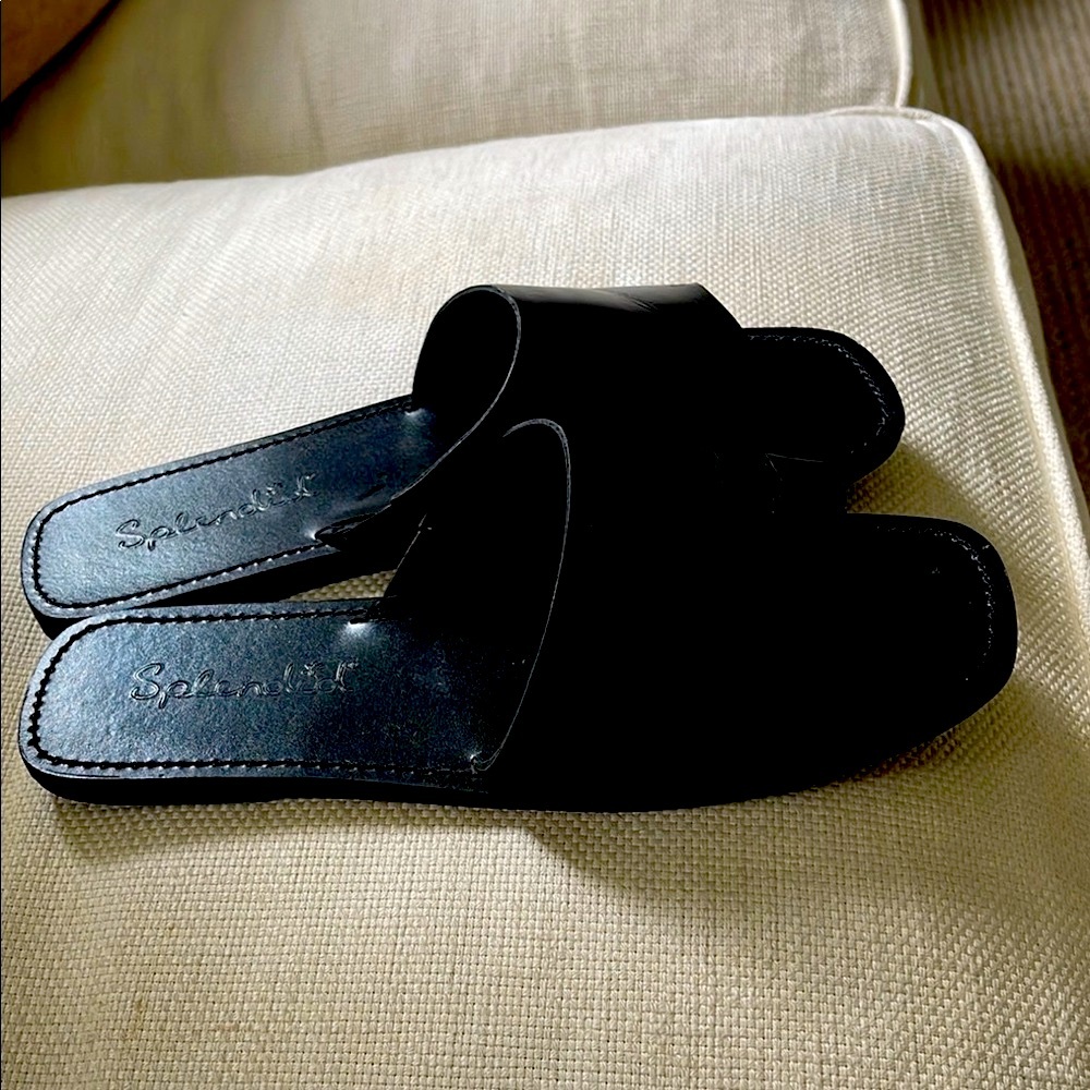 New SPLENDID flat Black Leather Slide Sandals made in Brazil comfy for the fall. - Picture 3 of 6